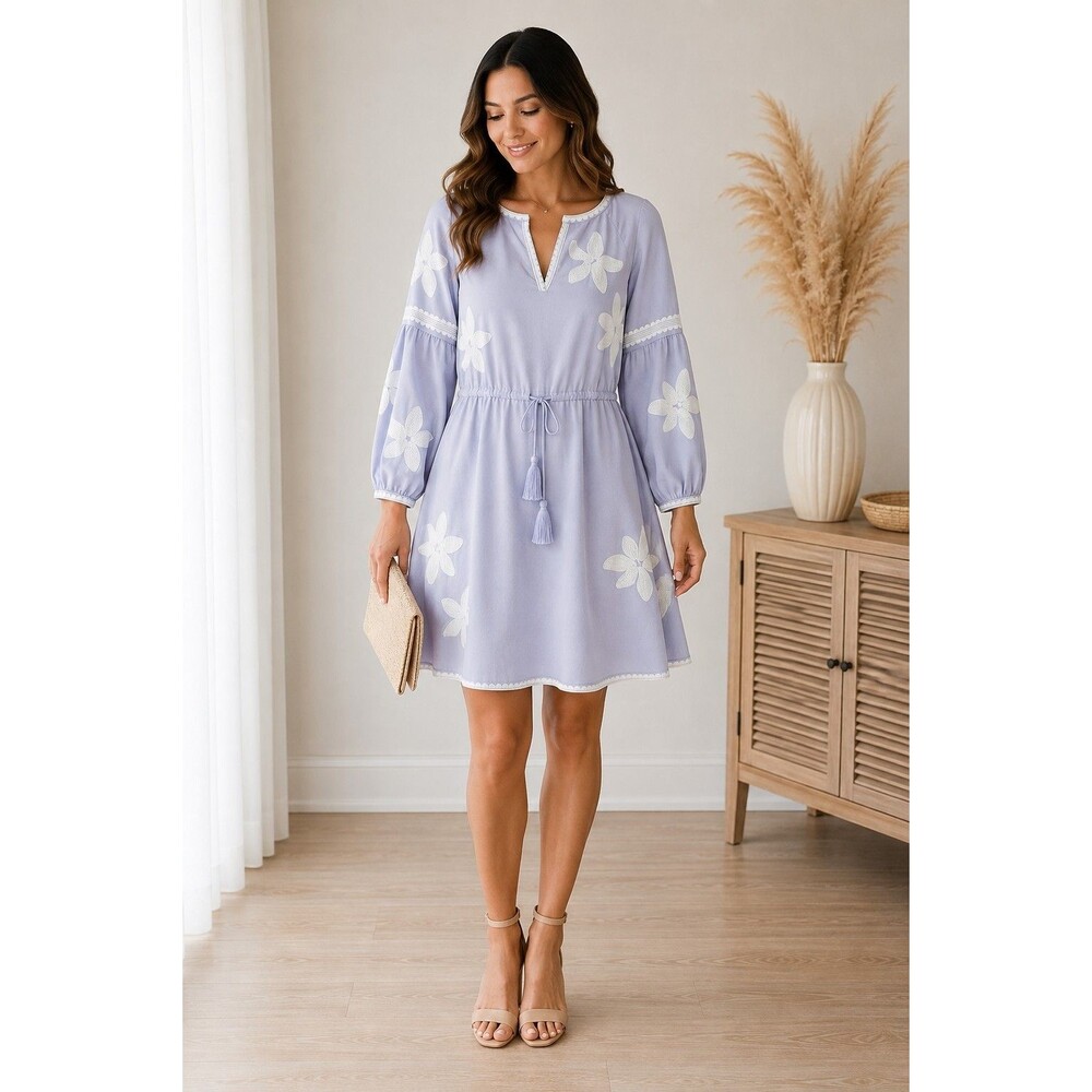 Tory Burch Sadie Floral Appliqué Dress – French Lavender